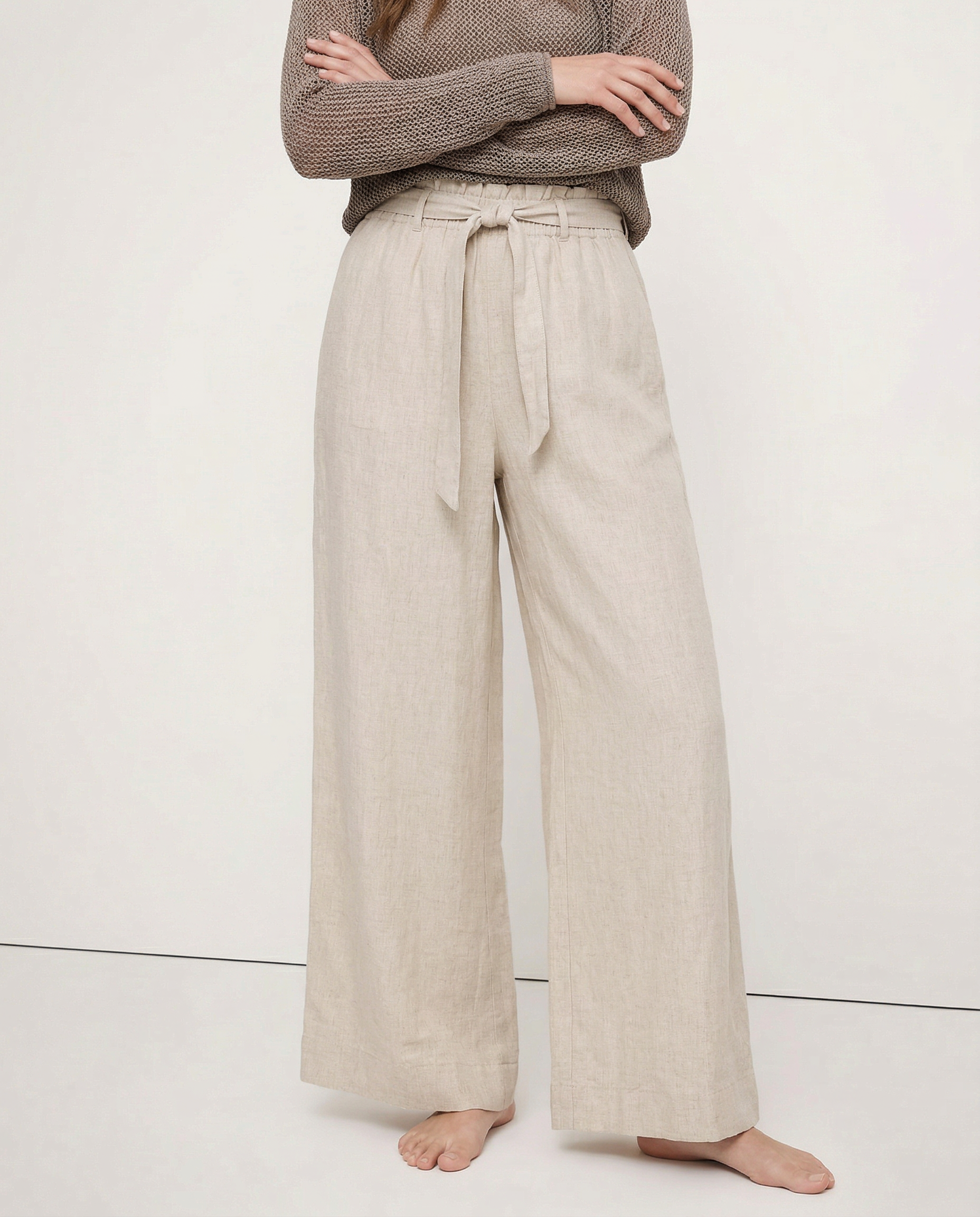 Linen Wide Leg Pants with Ruffle Waist for Casual or Dressy Occasions