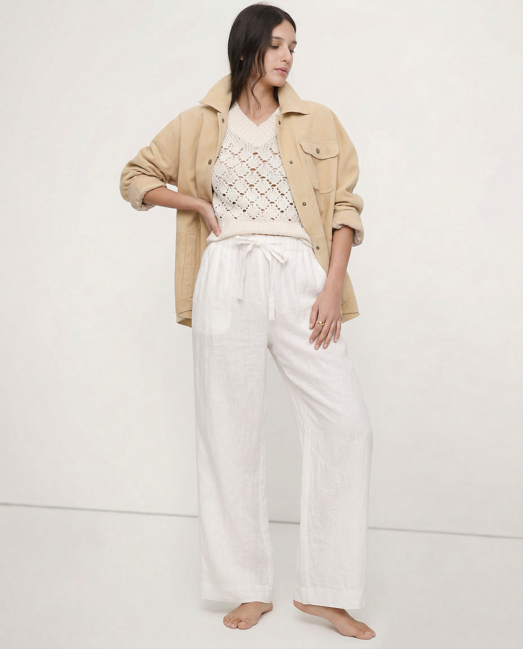Linen Wide Leg Pants with Ruffle Waist for Casual or Dressy Occasions
