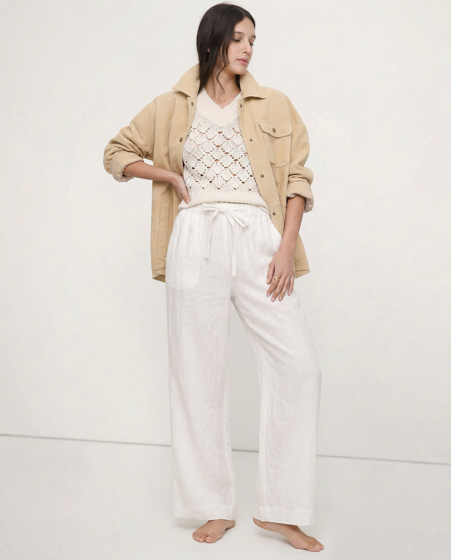 Linen Wide Leg Pants with Ruffle Waist for Casual or Dressy Occasions