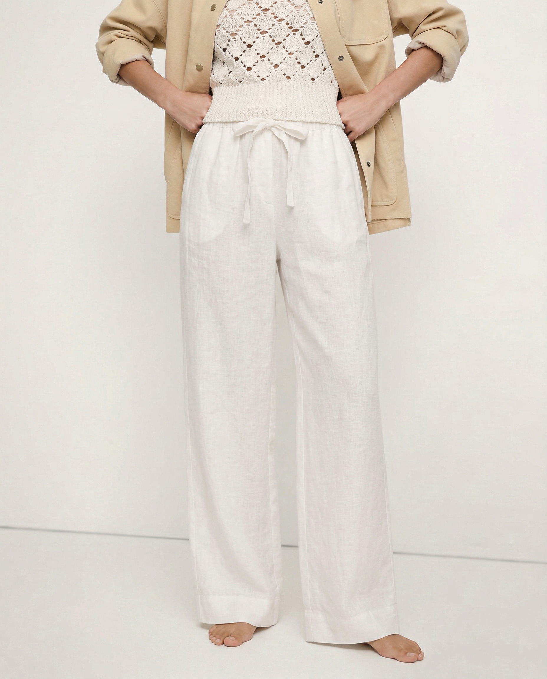 Linen Wide Leg Pants with Ruffle Waist for Casual or Dressy Occasions
