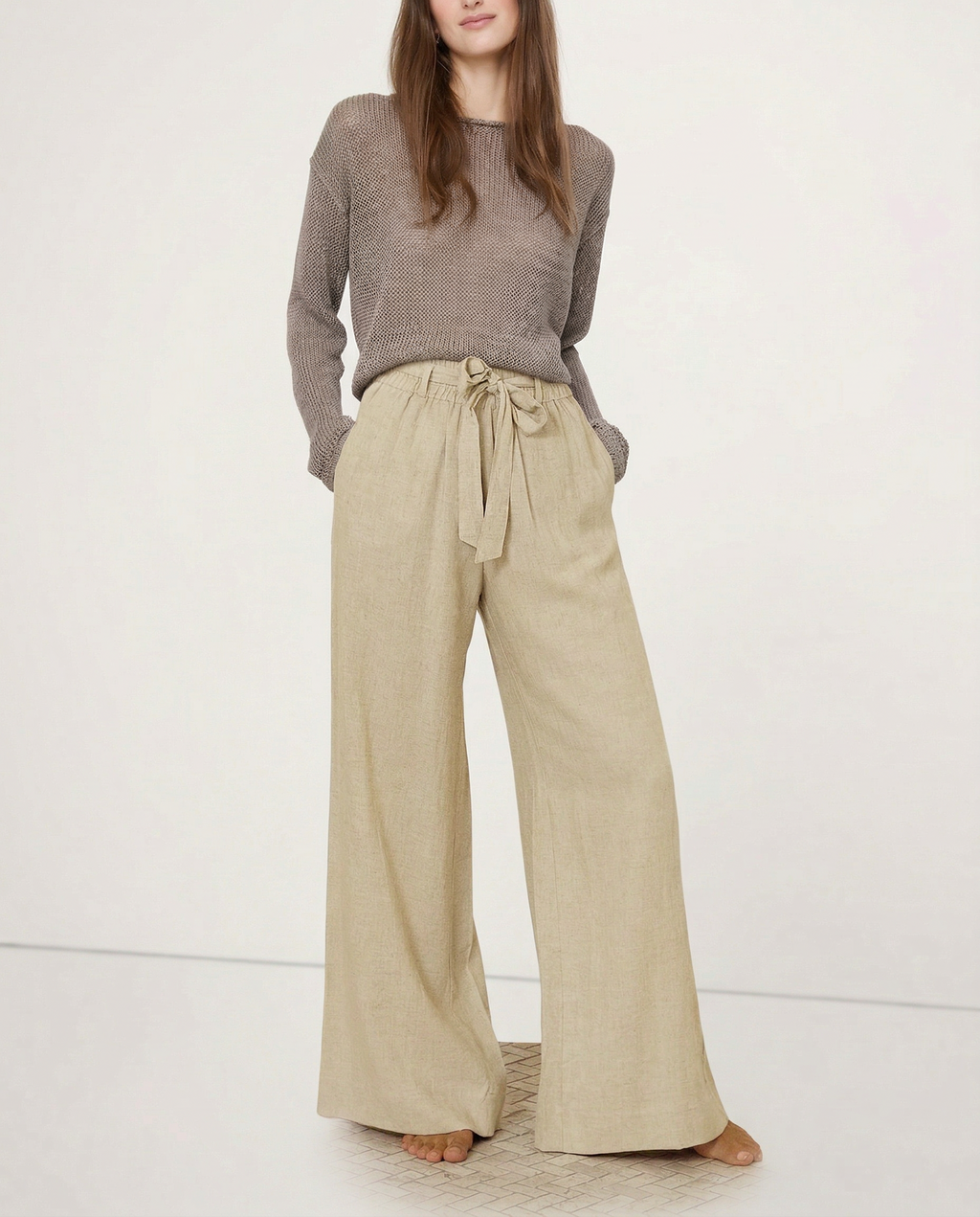 Linen Wide Leg Pants with Ruffle Waist for Casual or Dressy Occasions