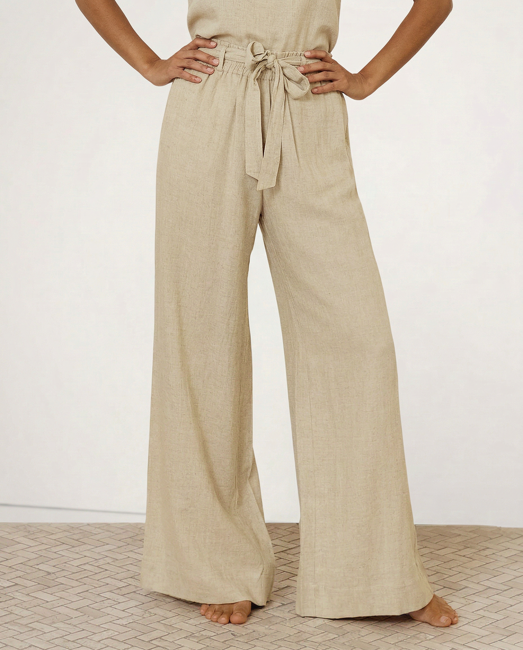 Linen Wide Leg Pants with Ruffle Waist for Casual or Dressy Occasions