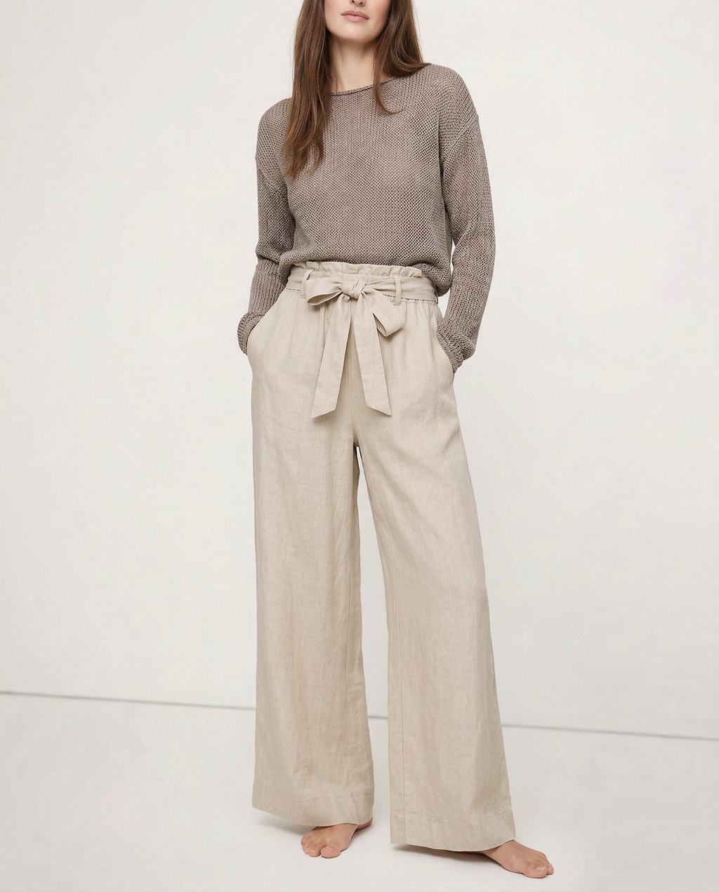 Linen Wide Leg Pants with Ruffle Waist for Casual or Dressy Occasions