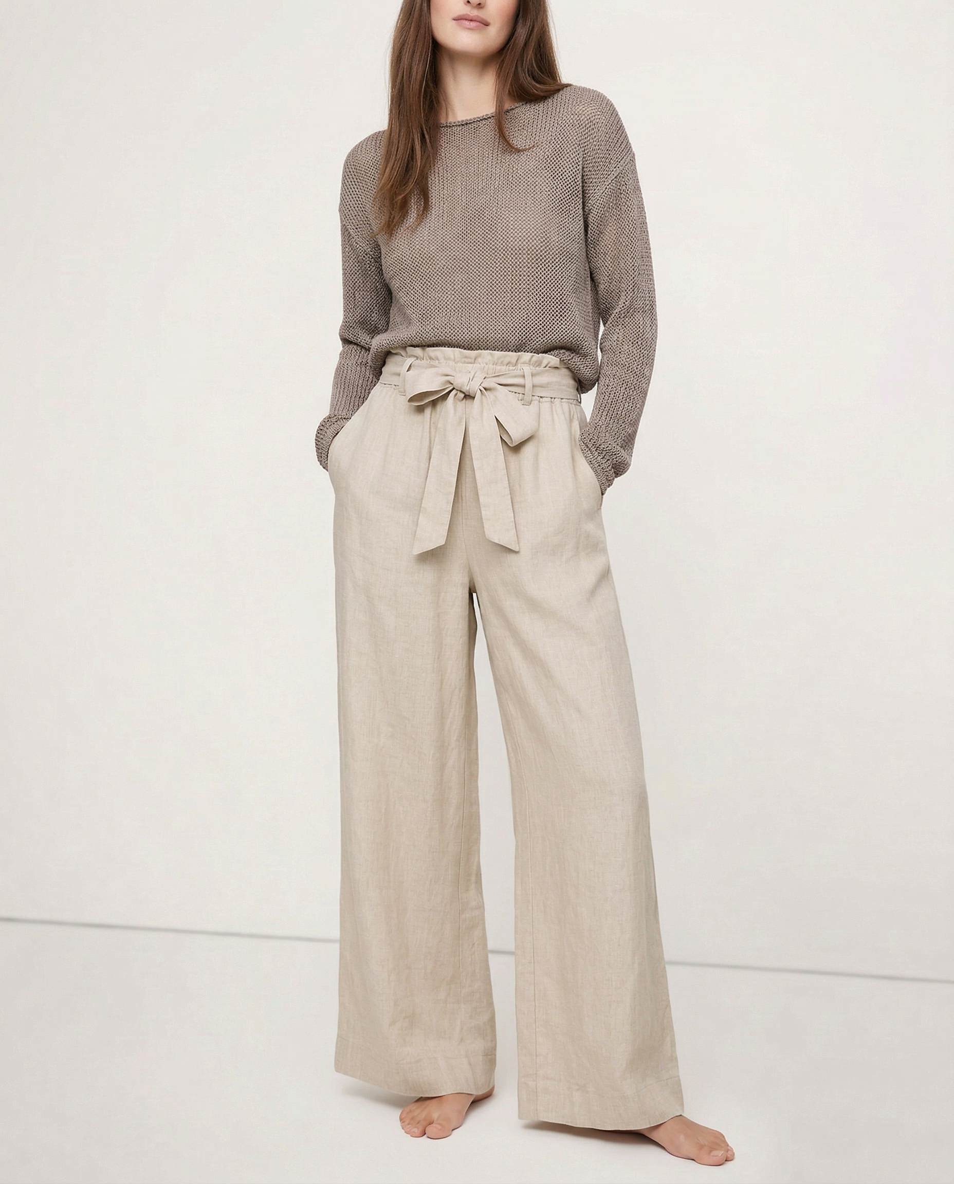 Linen Wide Leg Pants with Ruffle Waist for Casual or Dressy Occasions