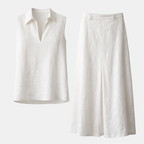 Linen Women's Co-ord Set: Sleeveless V-Neck Top & Skirt for Casual Wear