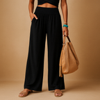 Linen Women's Trousers - Elastic Waist, Straight Leg - Casual Everyday Wear
