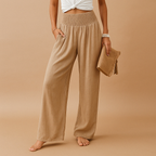 Linen Women's Trousers - Elastic Waist, Straight Leg - Casual Everyday Wear