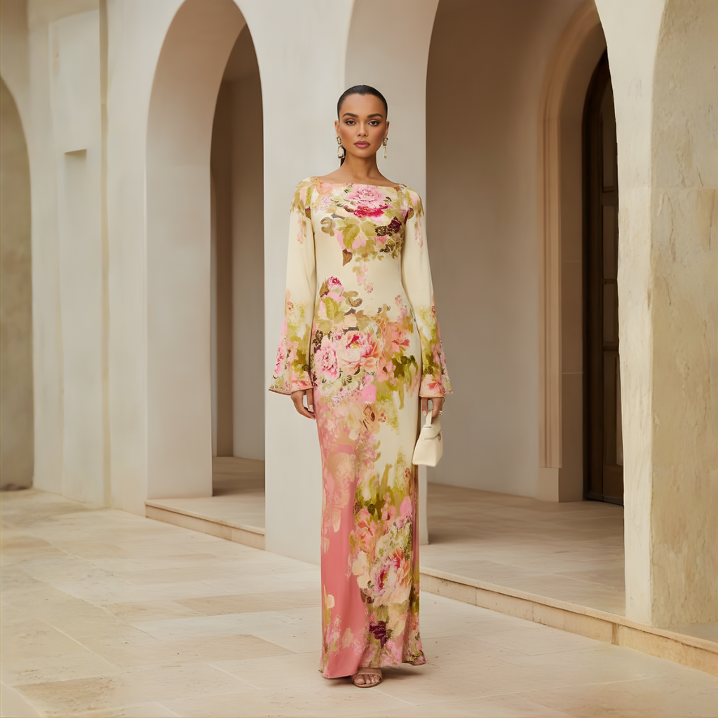 Long Sleeve Maxi Dress in Soft Fabric for Evening Parties and Events