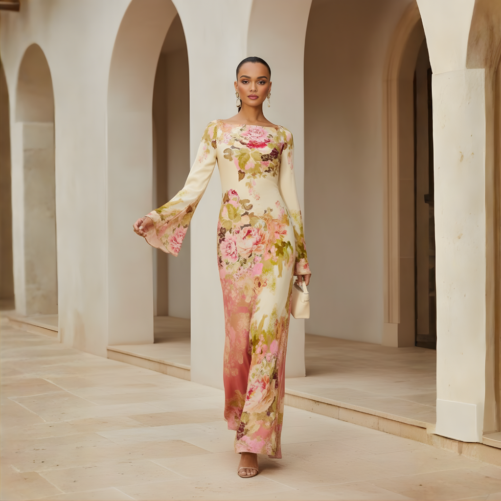 Long Sleeve Maxi Dress in Soft Fabric for Evening Parties and Events