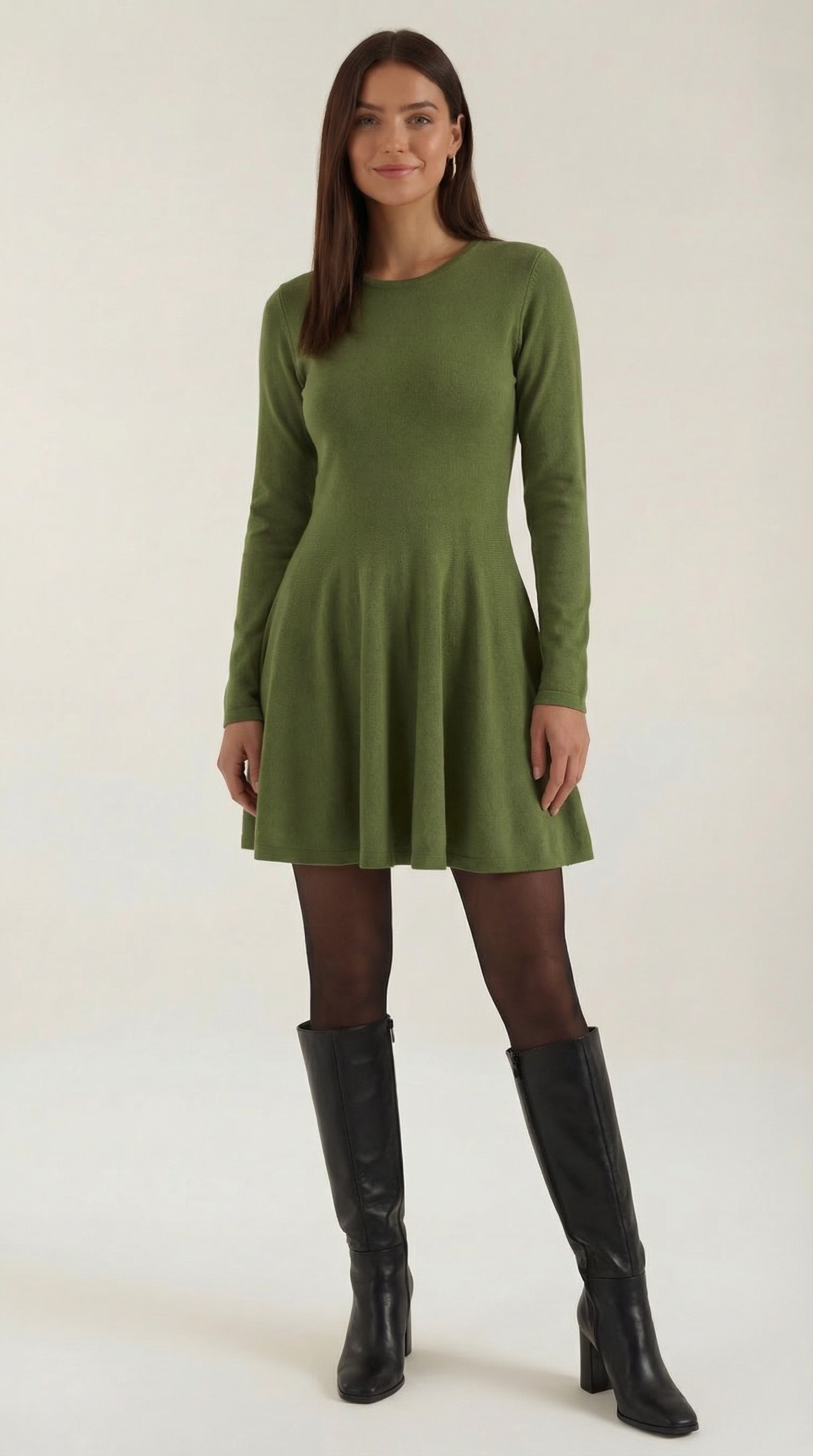 Long Sleeve Pleated Mini Dress in Soft Fabric for Casual or Party Wear