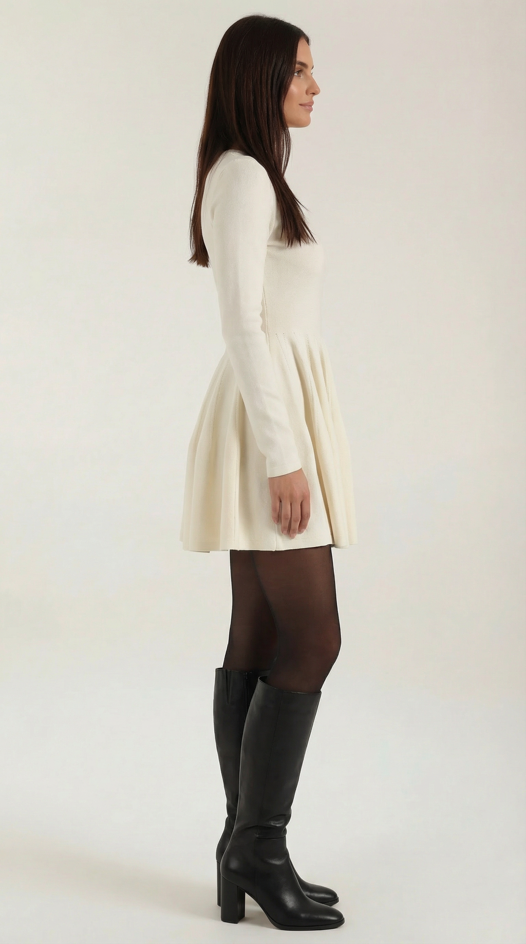 Long Sleeve Pleated Mini Dress in Soft Fabric for Casual or Party Wear