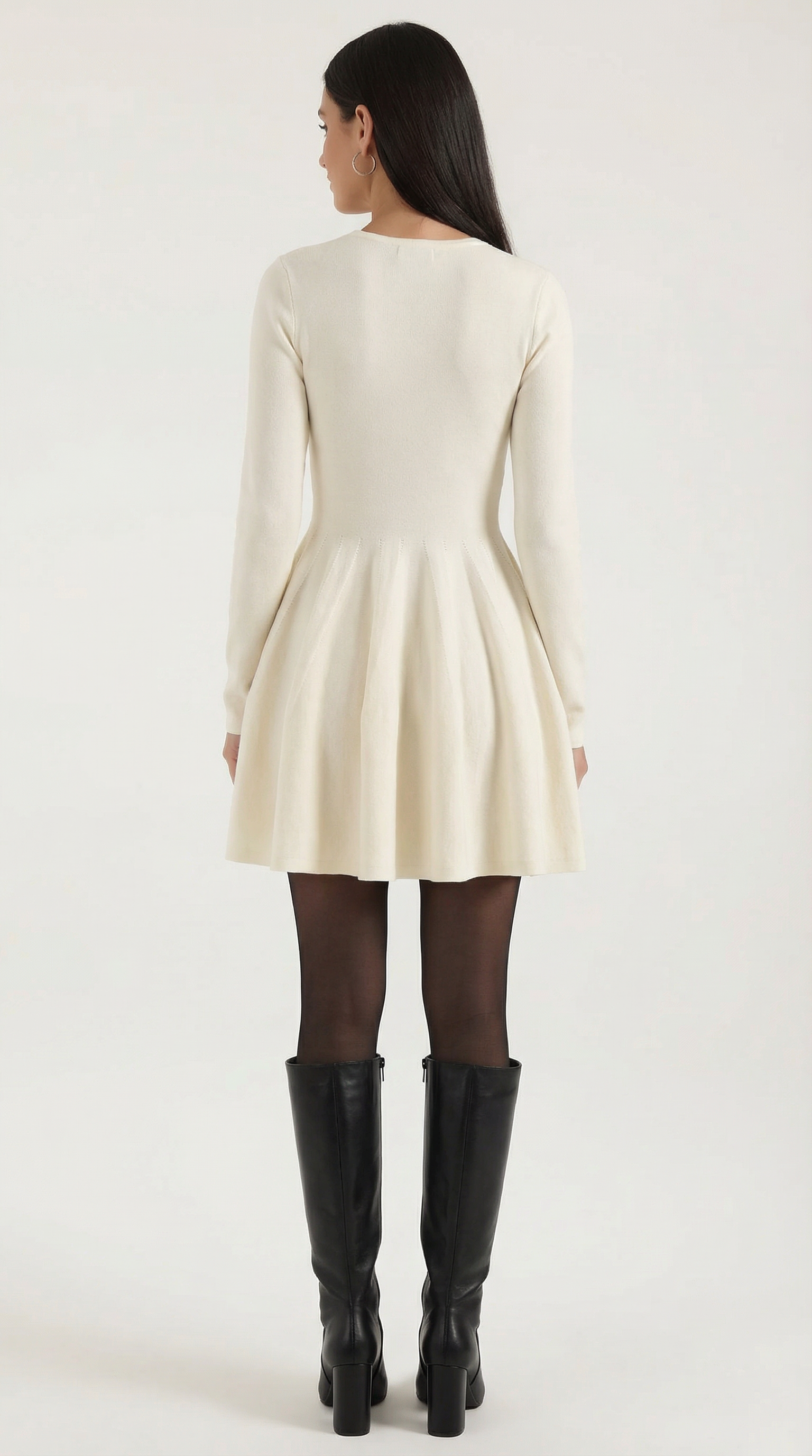 Long Sleeve Pleated Mini Dress in Soft Fabric for Casual or Party Wear