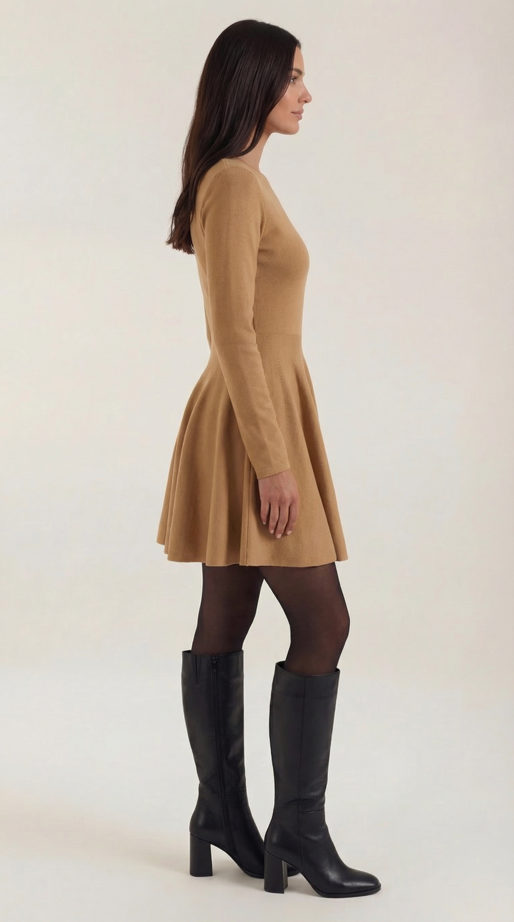 Long Sleeve Pleated Mini Dress in Soft Fabric for Casual or Party Wear