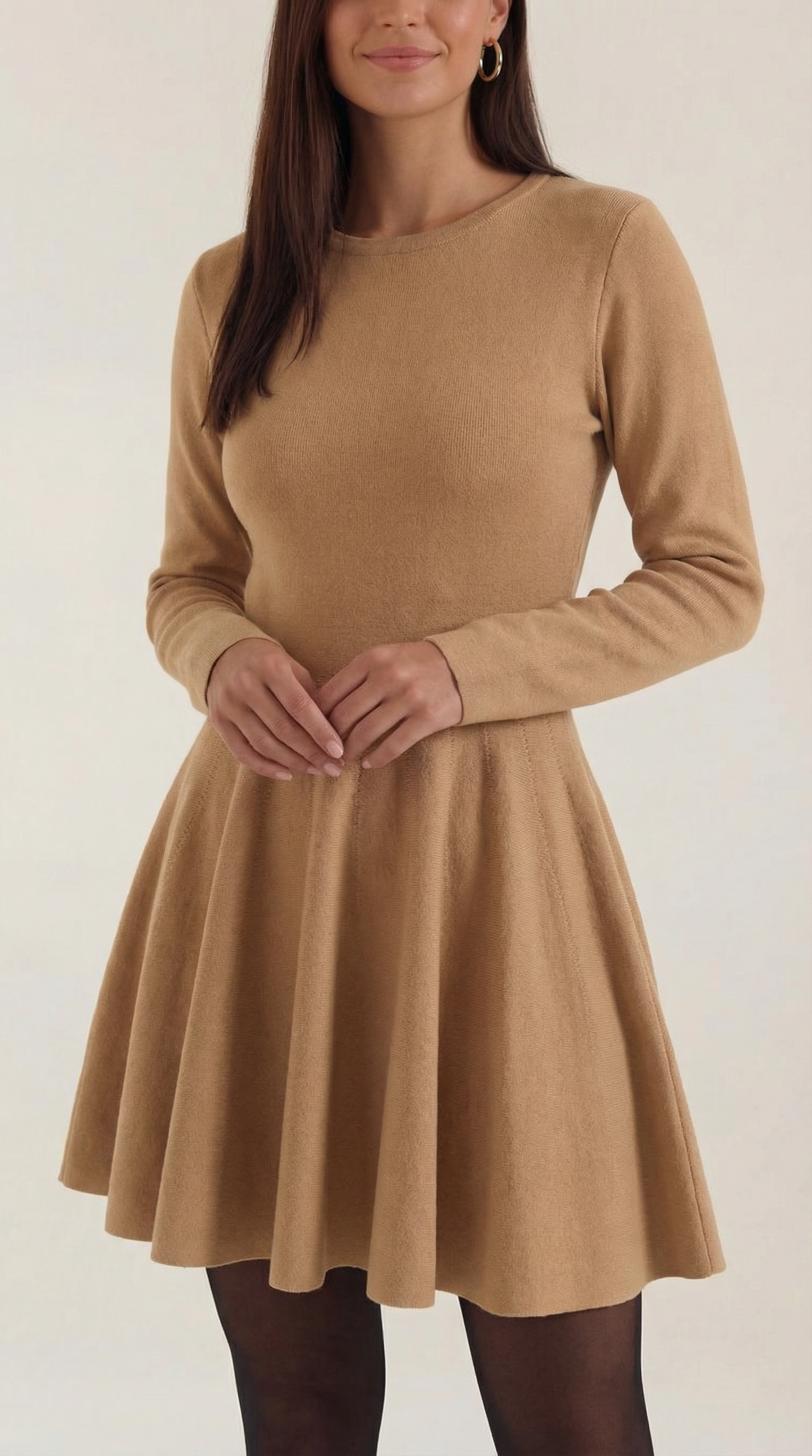 Long Sleeve Pleated Mini Dress in Soft Fabric for Casual or Party Wear