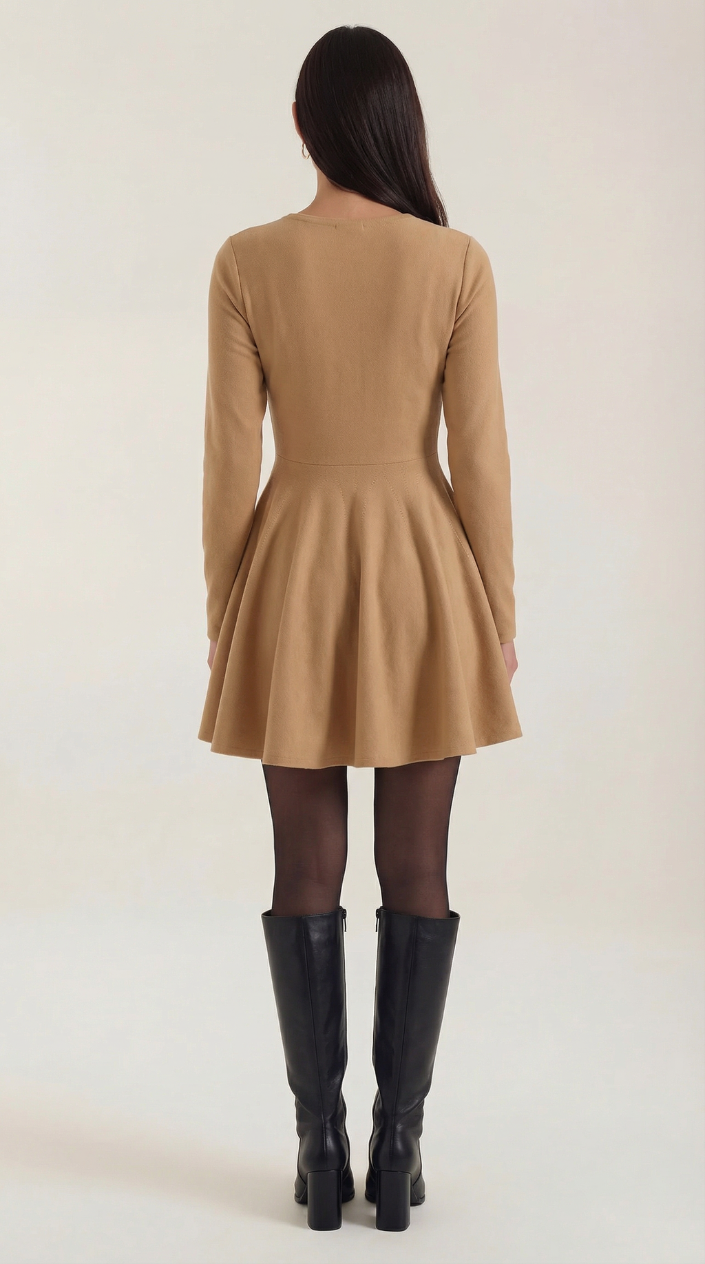 Long Sleeve Pleated Mini Dress in Soft Fabric for Casual or Party Wear