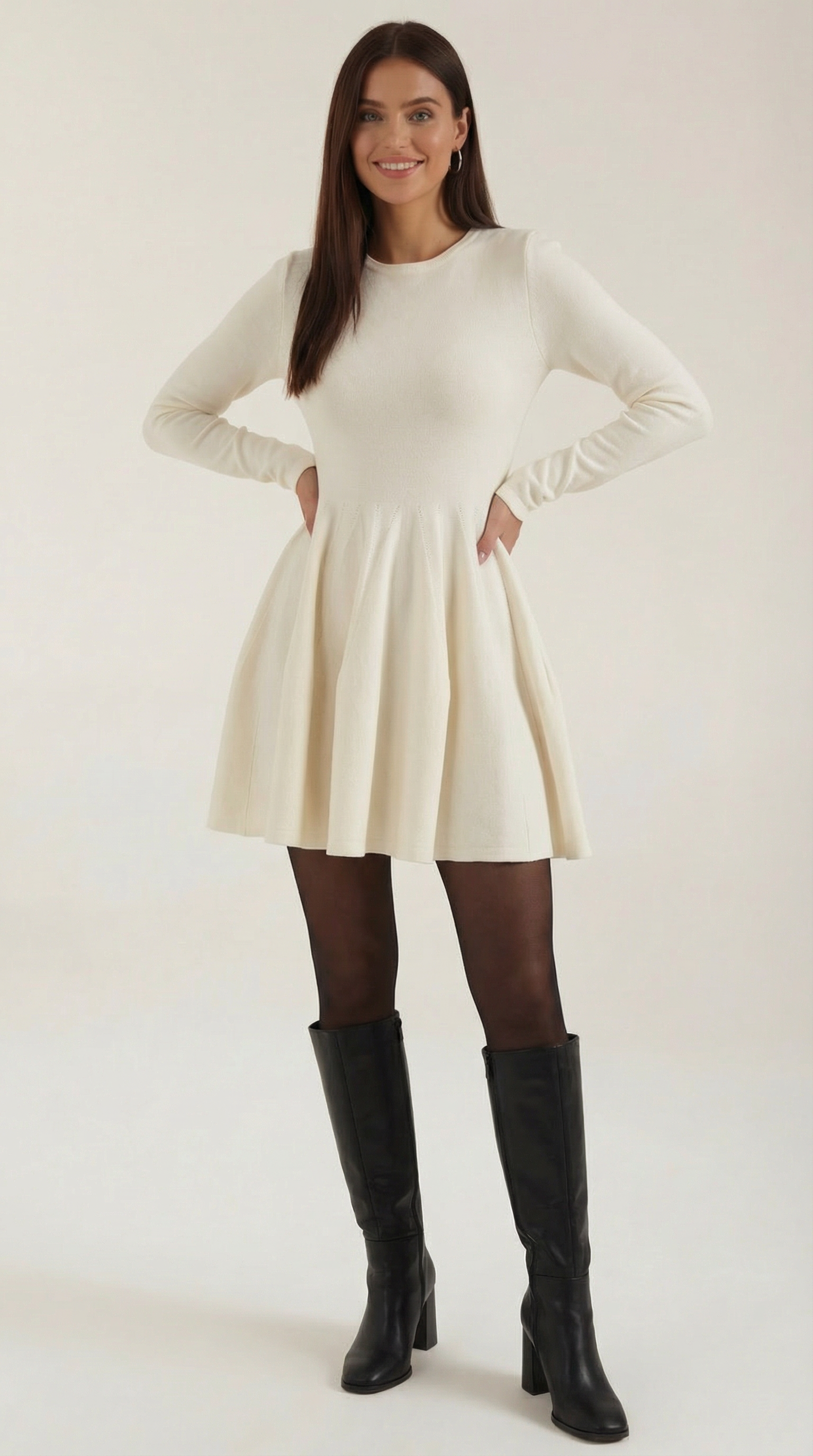 Long Sleeve Pleated Mini Dress in Soft Fabric for Casual or Party Wear