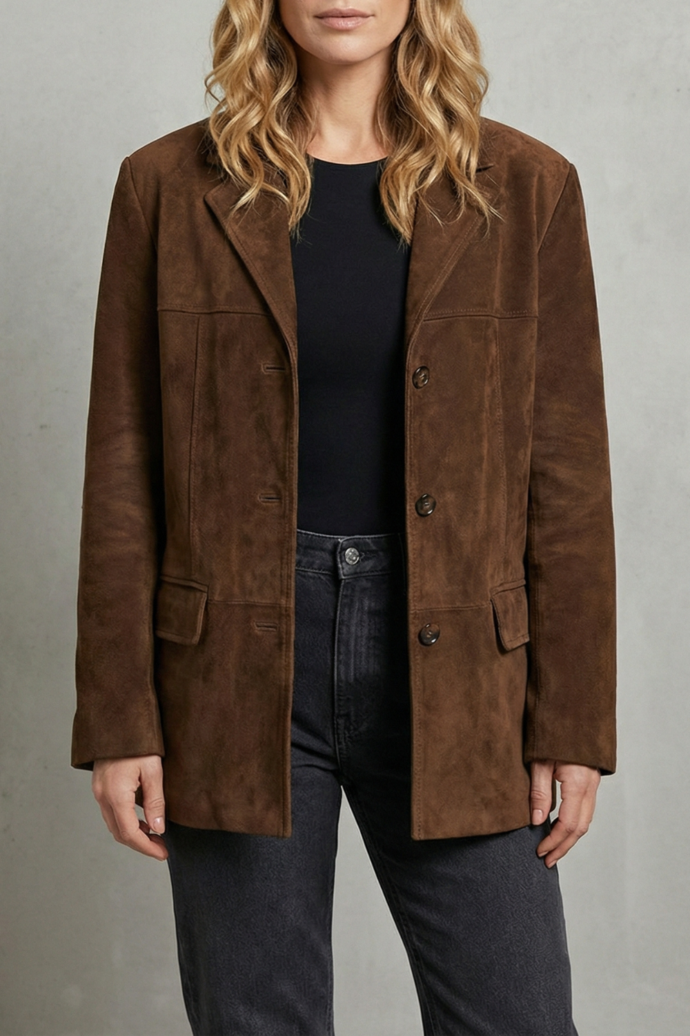 Women's Suede Blazer with Structured Shoulders – Office, Casual Wear