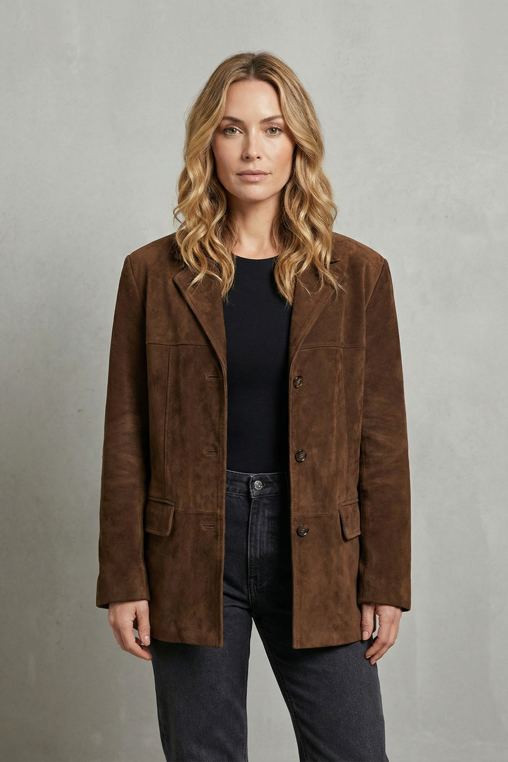 Women's Suede Blazer with Structured Shoulders – Office, Casual Wear