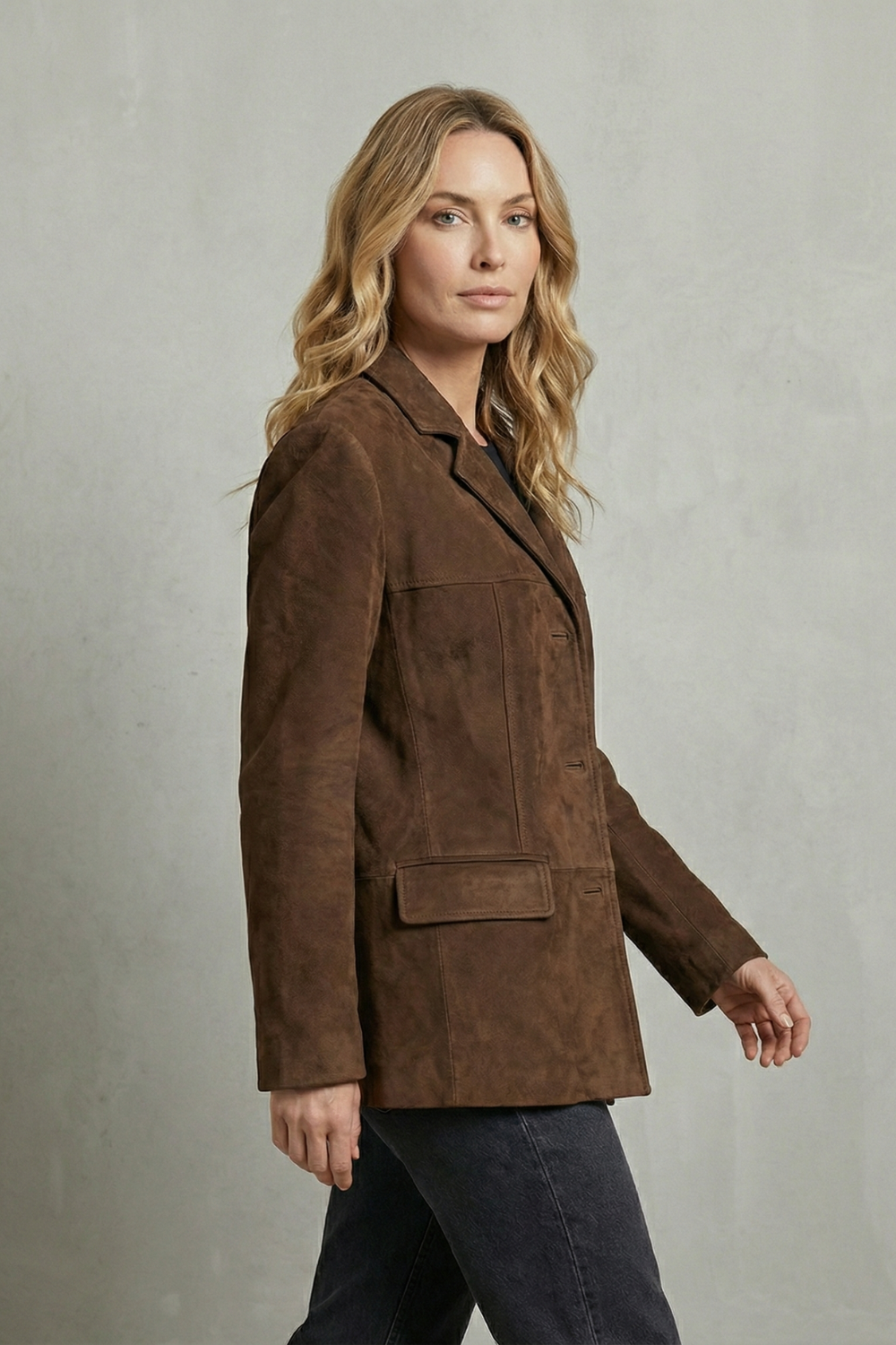 Women's Suede Blazer with Structured Shoulders – Office, Casual Wear