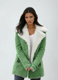 Women's Wool Blend Winter Coat – Cold Weather – Green