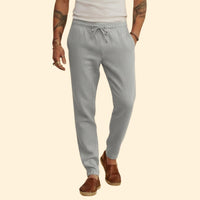 Men's Tapered Casual Trousers – Elastic Waist – Light Grey
