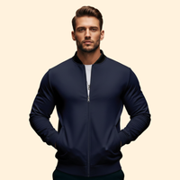 Men's High Collar Full-Zip Sport Bomber Jacket – Blue