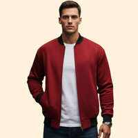 Men's High Collar Full-Zip Sport Bomber Jacket – Red