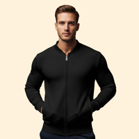 Men's High Collar Full-Zip Sport Bomber Jacket – Black