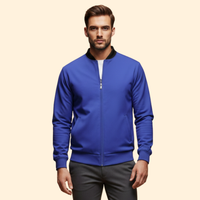 Men's High Collar Full-Zip Sport Bomber Jacket – Royal Blue
