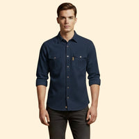 Men's Utility Button-Up Shirt with Chest Pockets – Navy Blue