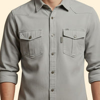 Men's Utility Button-Up Shirt with Chest Pockets