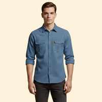 Men's Utility Button-Up Shirt with Chest Pockets – Blue