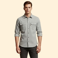 Men's Utility Button-Up Shirt with Chest Pockets – Grey