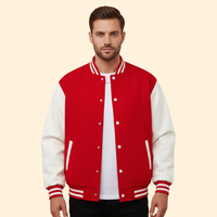 Men's Varsity Bomber Jacket – Contrast Trim – Red