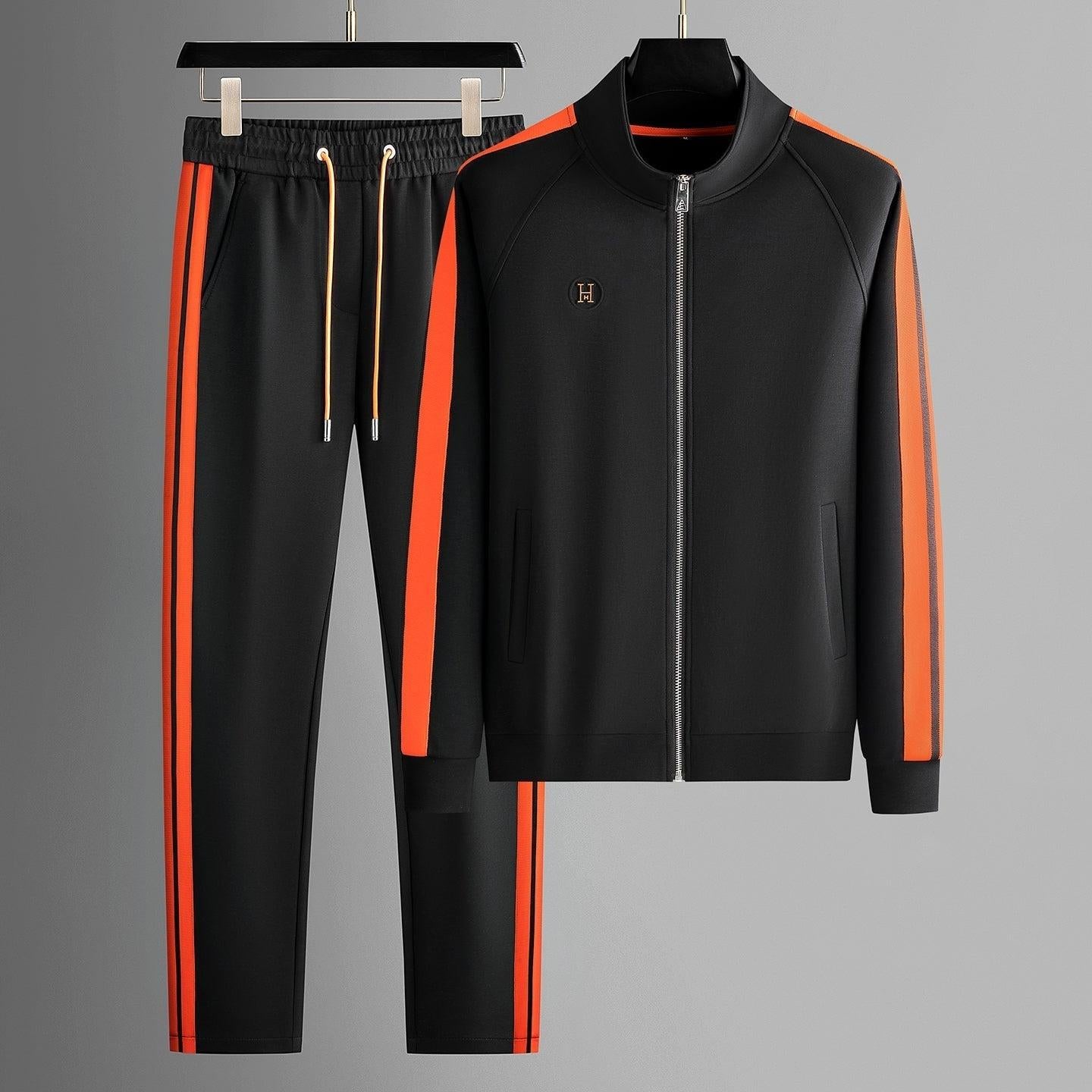 Men's Athletic Track Set - Lightweight Fabric - Casual Sportswear - Black/Gray