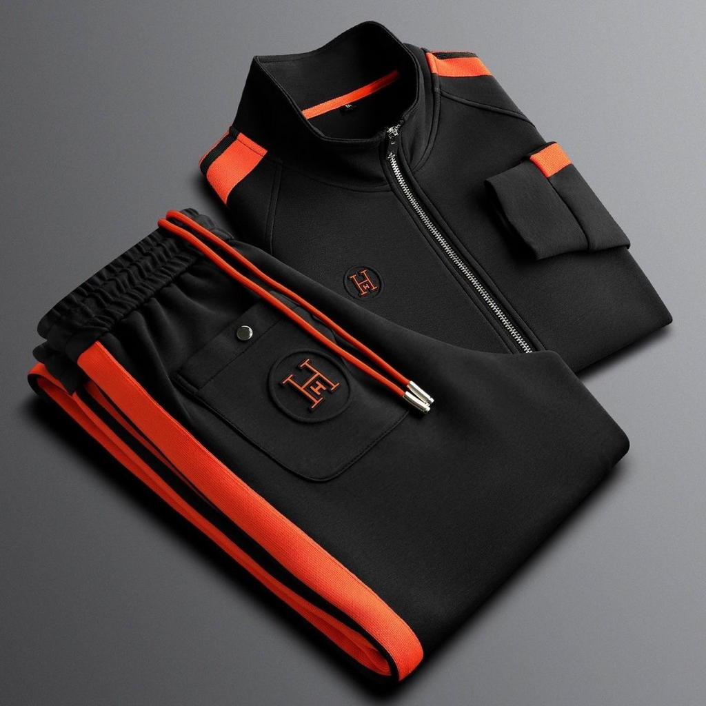 Men's Athletic Track Set - Lightweight Fabric - Casual Sportswear - Black/Gray