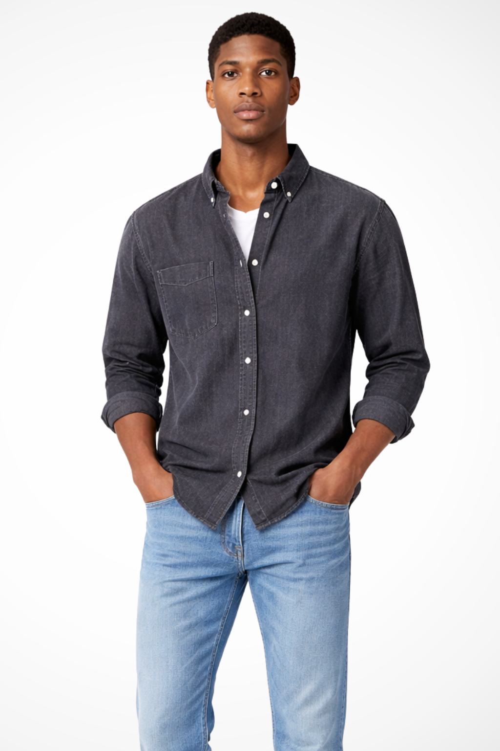 Men's Casual Denim Button-Down Shirt | Lightweight Cotton | Everyday Wear