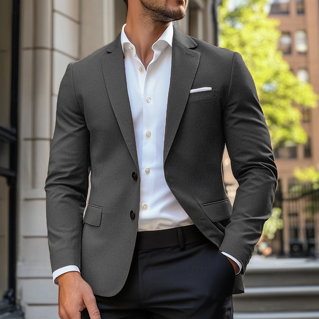 Men's Single-Breasted Casual Blazer – Relaxed Fit – Dark Grey