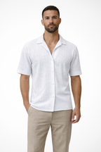 Men's Chevron Textured Short Sleeve Summer Shirt - Open Collar Casual Wear