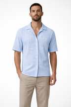 Men's Chevron Textured Short Sleeve Summer Shirt - Open Collar Casual Wear