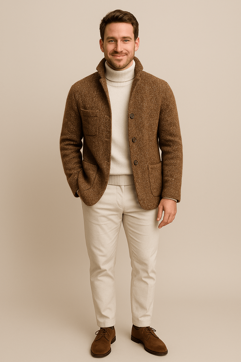 Men's Chunky Knit Cardigan with Stand-Up Collar and Button Closure for Casual Wear