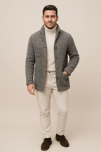 Men's Chunky Knit Cardigan with Stand-Up Collar and Button Closure for Casual Wear