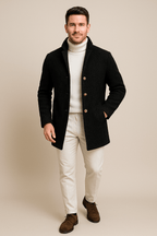 Men's Chunky Knit Cardigan with Stand-Up Collar and Button Closure for Casual Wear