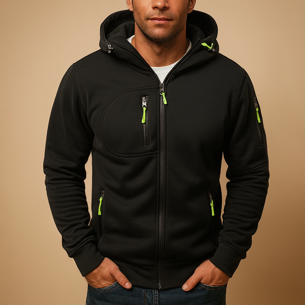 Men's Cotton Blend Adjustable Hooded Zip Hoodie - Casual Wear for Everyday Use