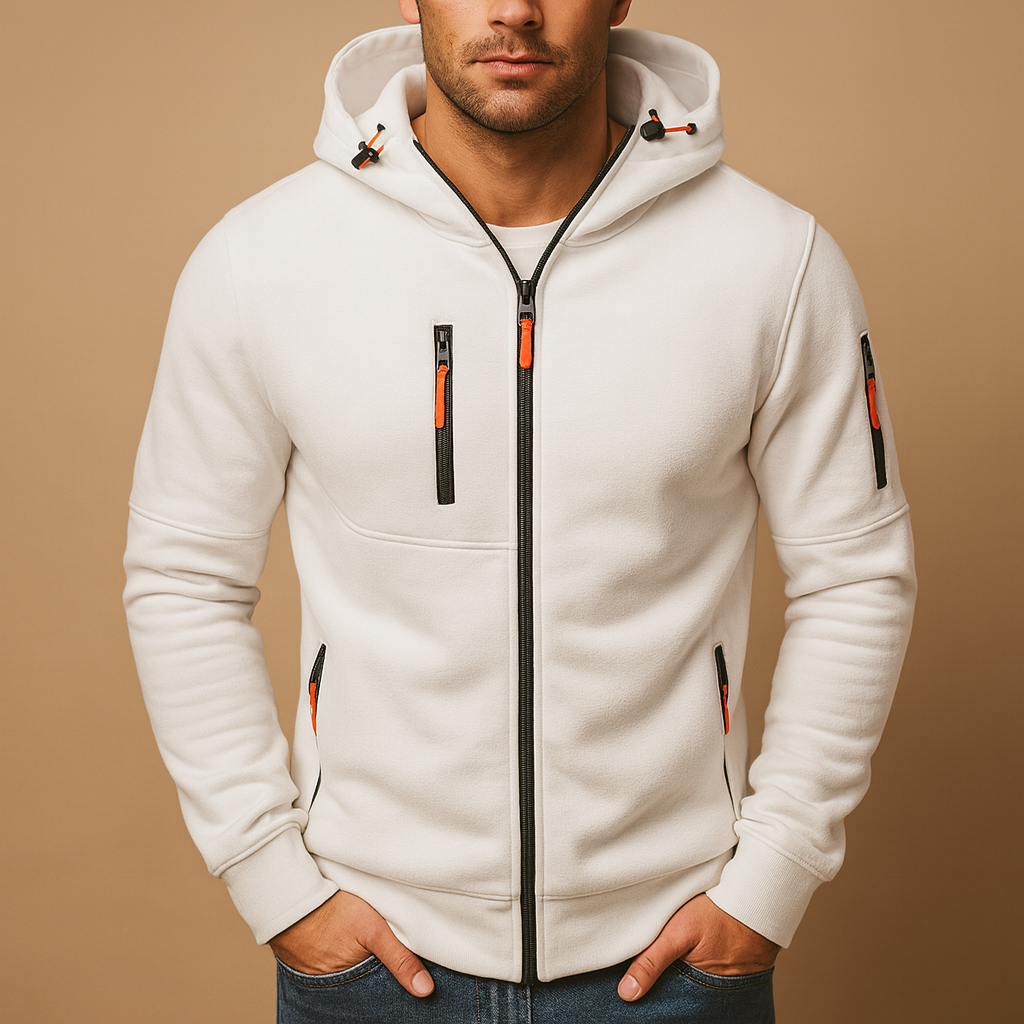 Men's Cotton Blend Adjustable Hooded Zip Hoodie - Casual Wear for Everyday Use