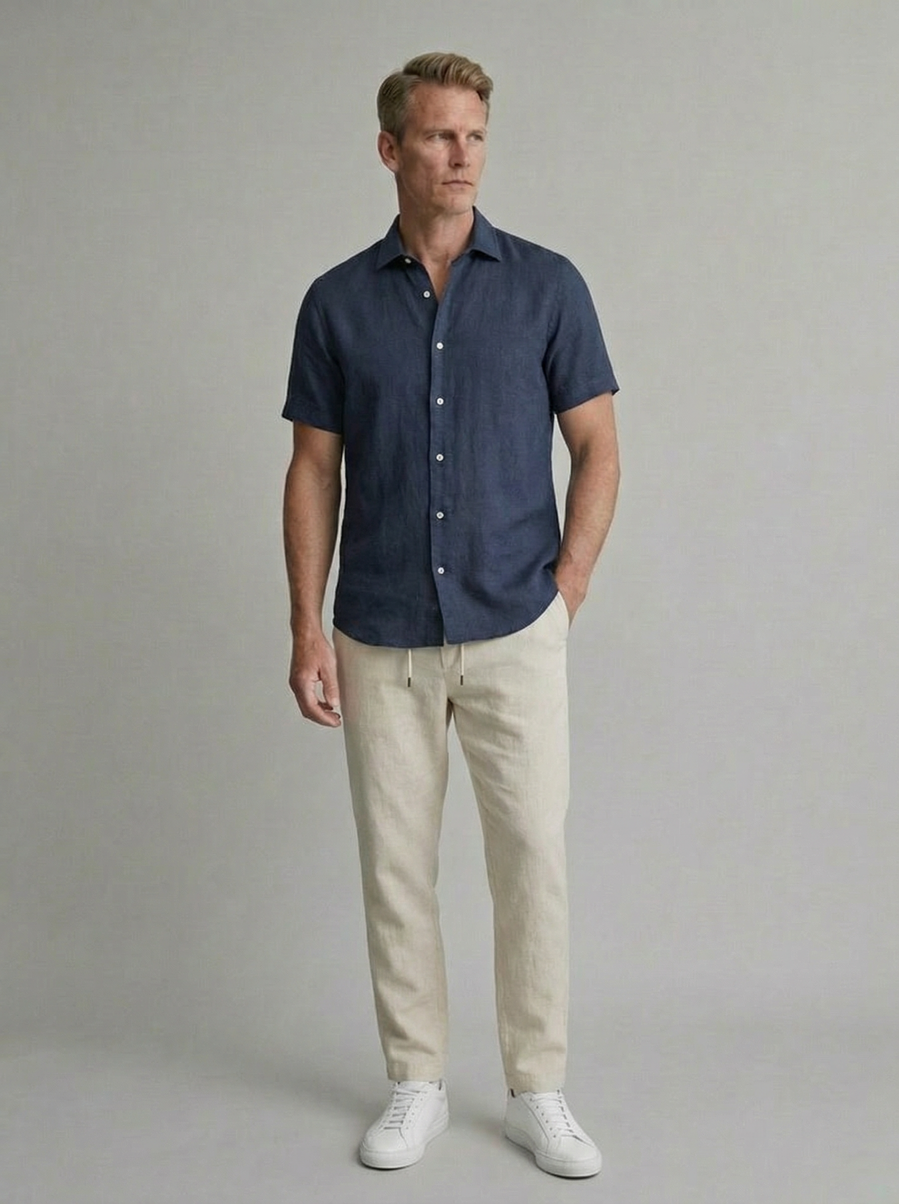 Men's Cotton Linen Short Sleeve Suit for Casual and Formal Occasions