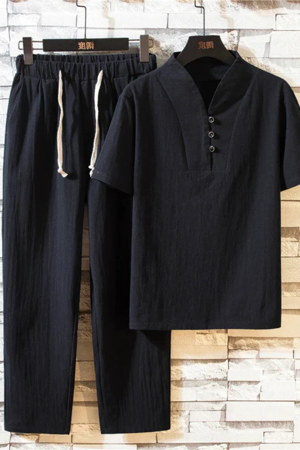 Men's Cotton Linen Summer Shirt and Trouser Set - Two Piece Outfit