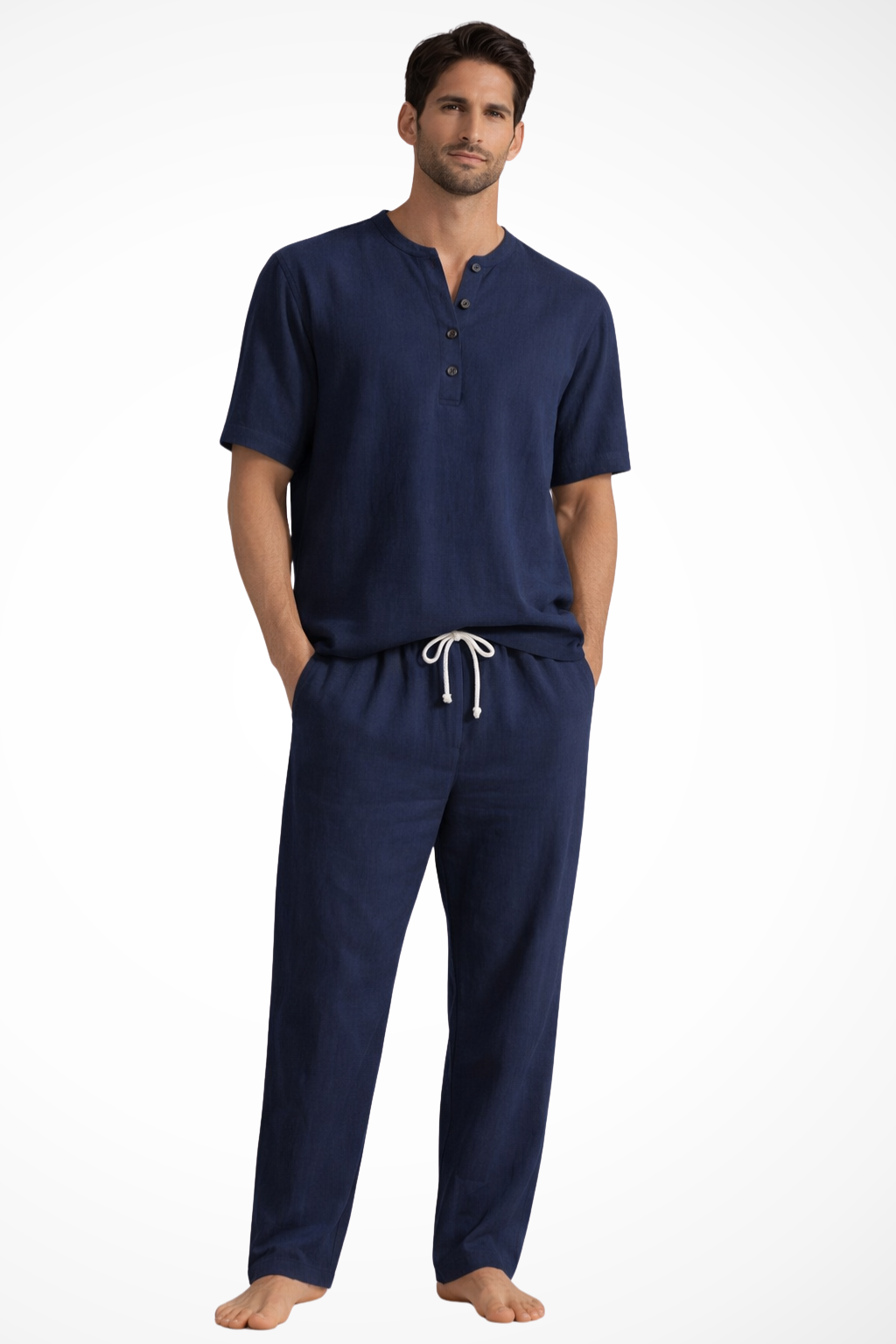Men's Cotton Linen Summer Shirt and Trouser Set - Two Piece Outfit