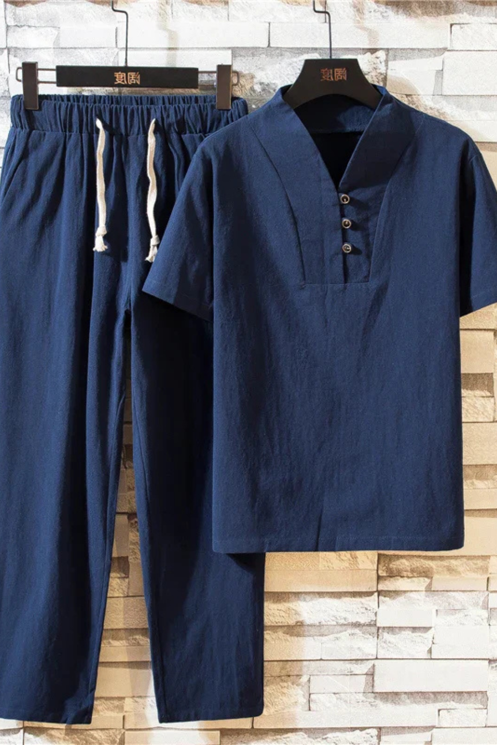Men's Cotton Linen Summer Shirt and Trouser Set - Two Piece Outfit