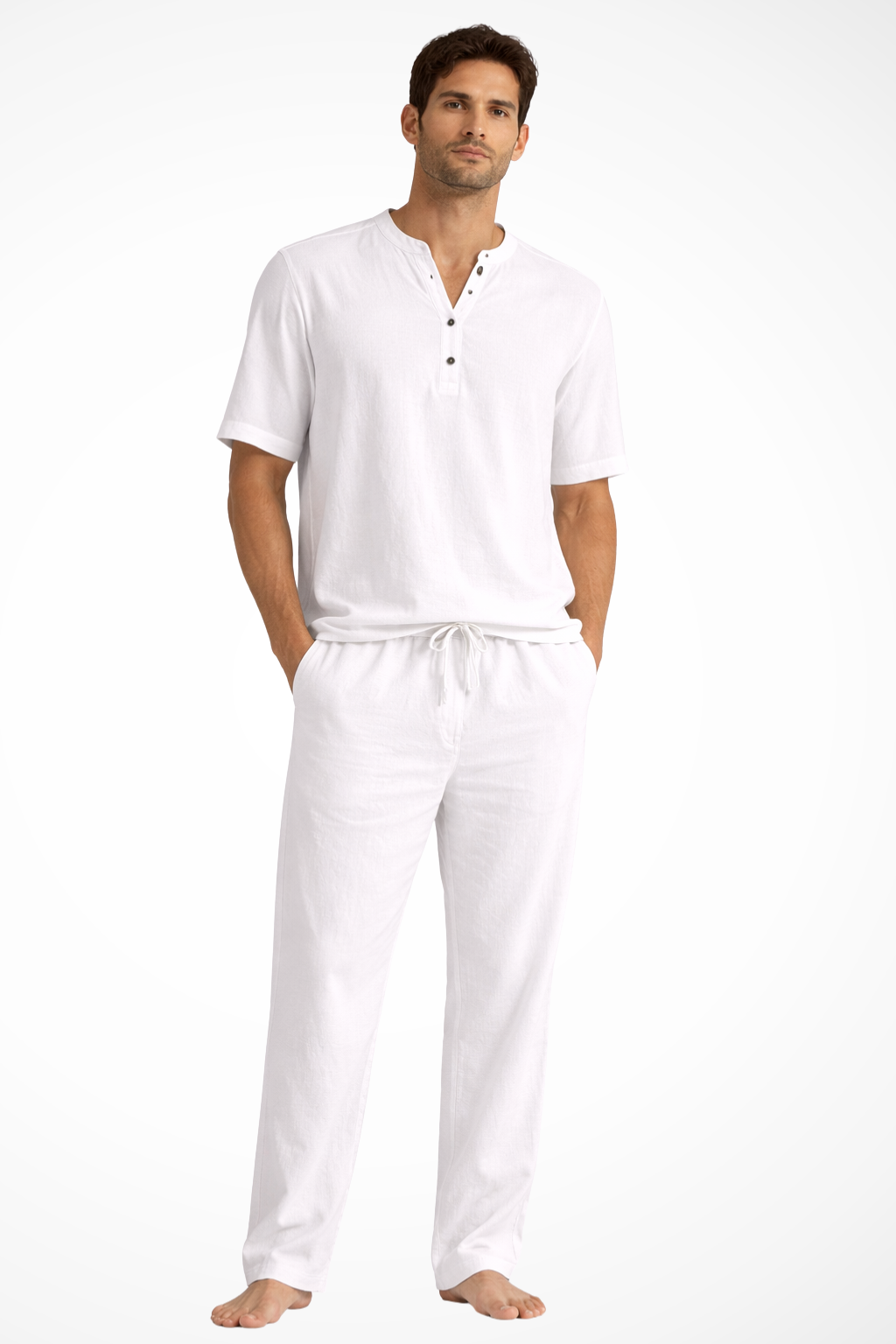 Men's Cotton Linen Summer Shirt and Trouser Set - Two Piece Outfit